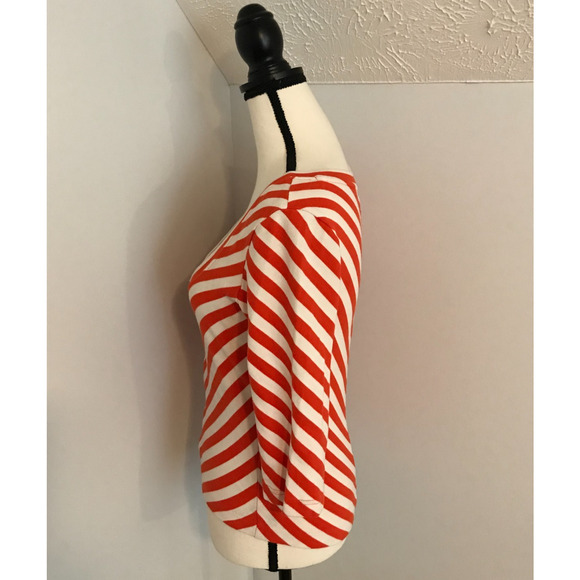 Anthropologie Maeve Women's Orange Striped Front Zip Top - Size Small - Picture 2 of 9